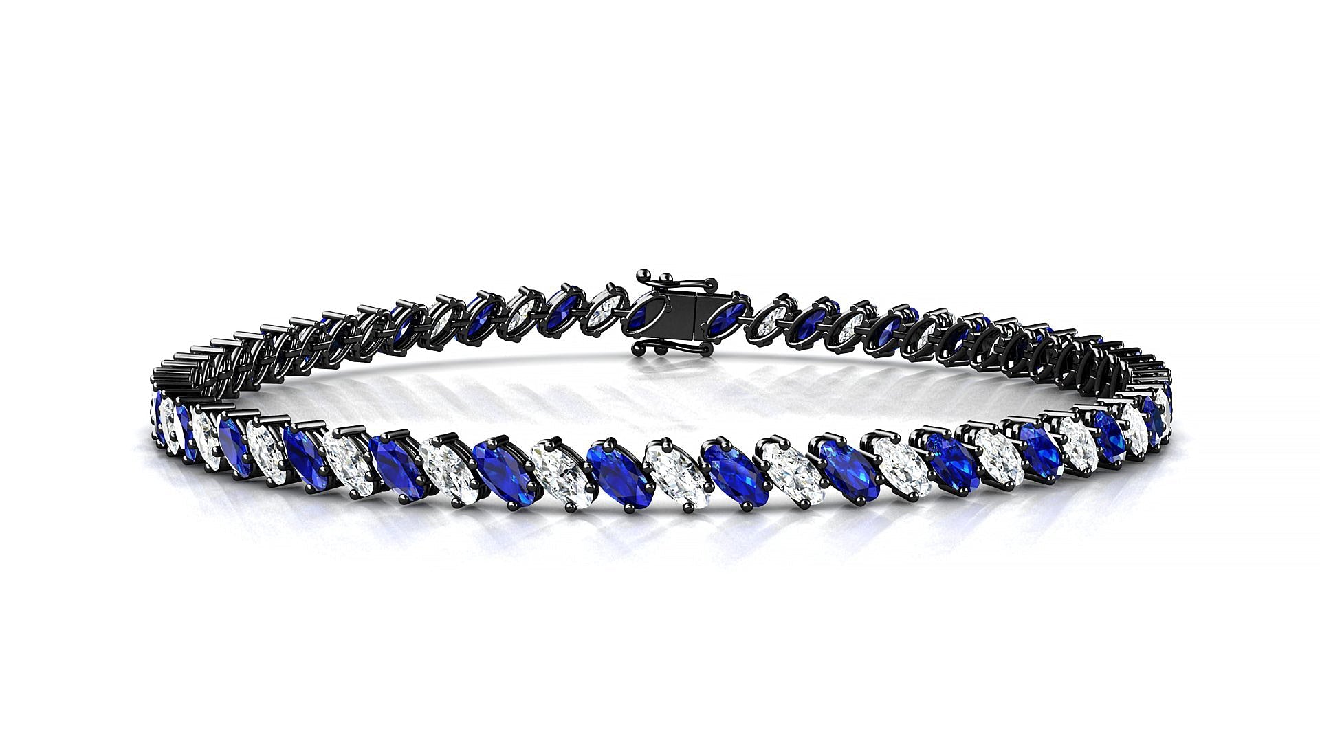 Nîmes 1-1 | 18k Black Gold 4 x 2 mm Oval Natural Sapphire & Diamond Tennis Bracelet