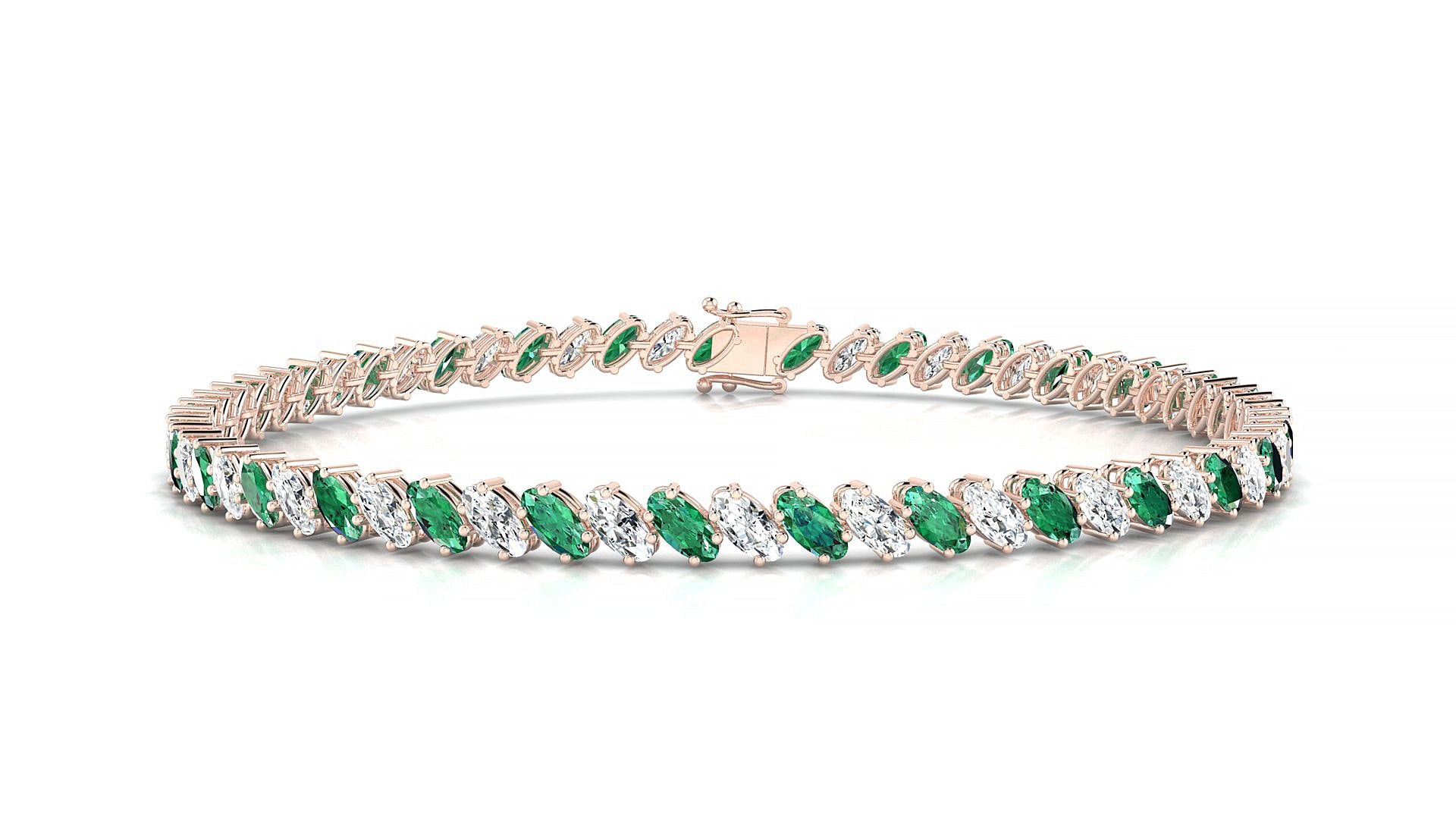 Nîmes 1-1 | 18k Rose Gold 4 x 2 mm Oval Natural Emerald & Diamond Tennis Bracelet