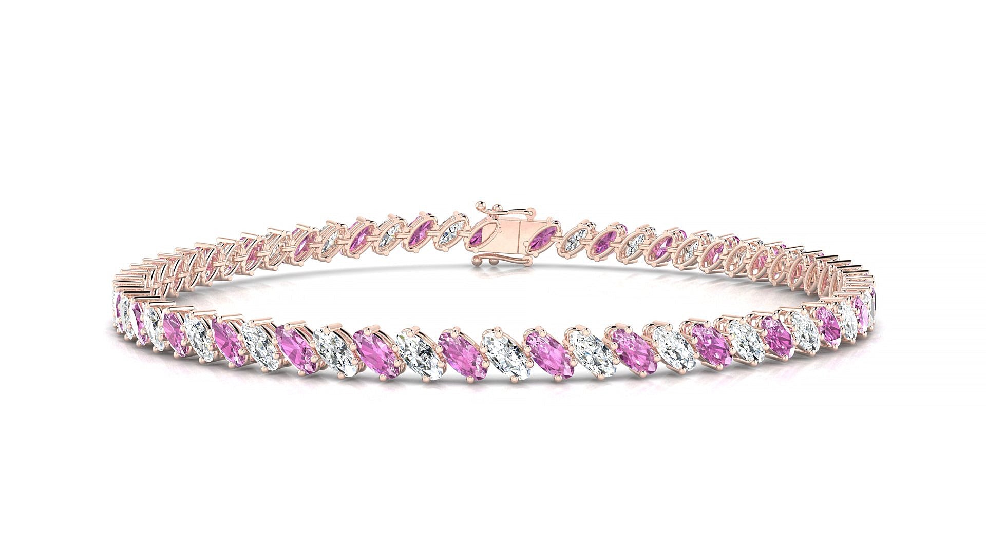 Nîmes 1-1 | 18k Rose Gold 4 x 2 mm Oval Natural Pink Sapphire & Diamond Tennis Bracelet