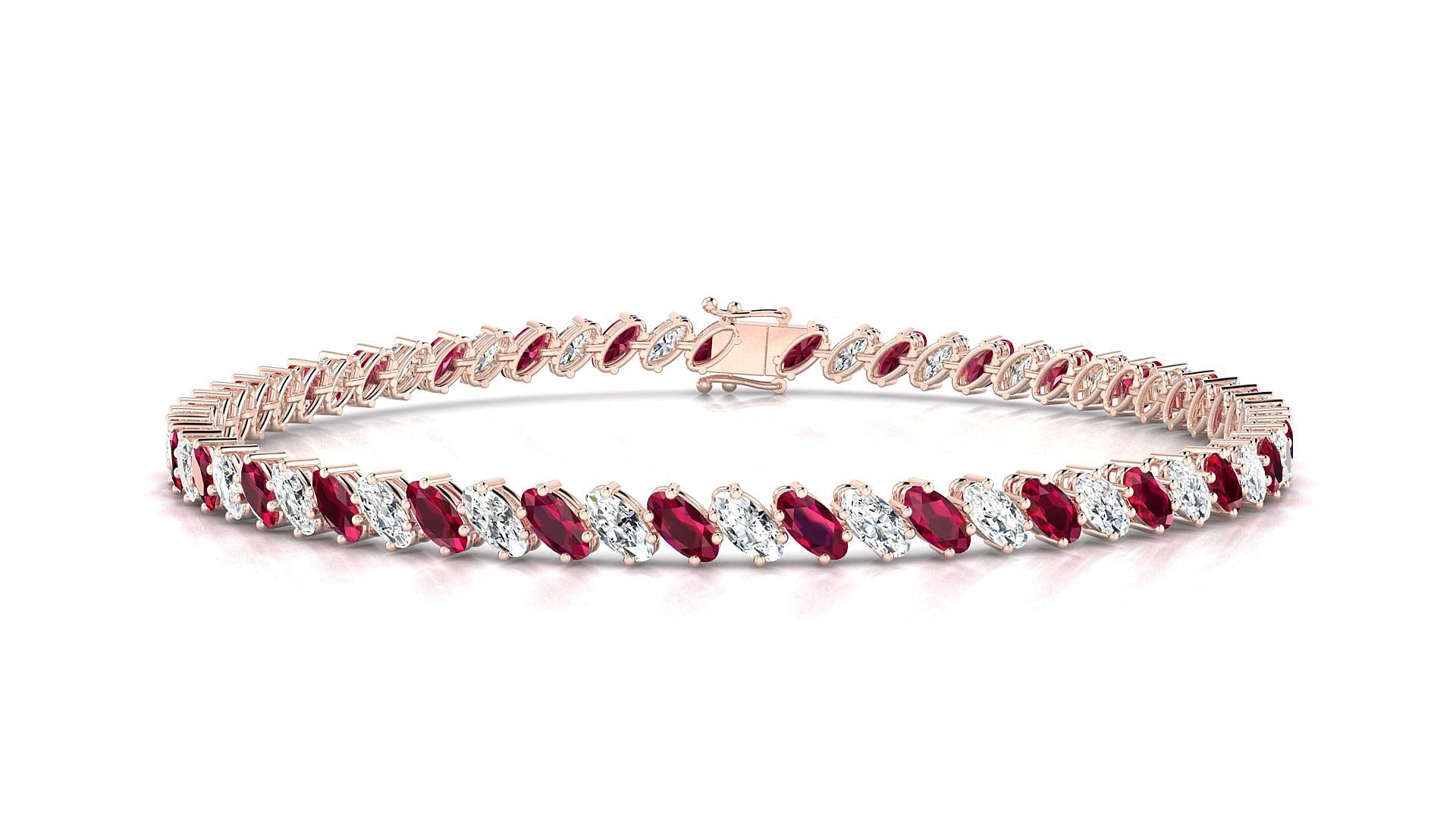 Nîmes 1-1 | 18k Rose Gold 4 x 2 mm Oval Natural Ruby & Diamond Tennis Bracelet