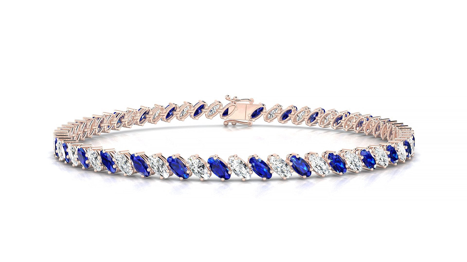 Nîmes 1-1 | 18k Rose Gold 4 x 2 mm Oval Natural Sapphire & Diamond Tennis Bracelet