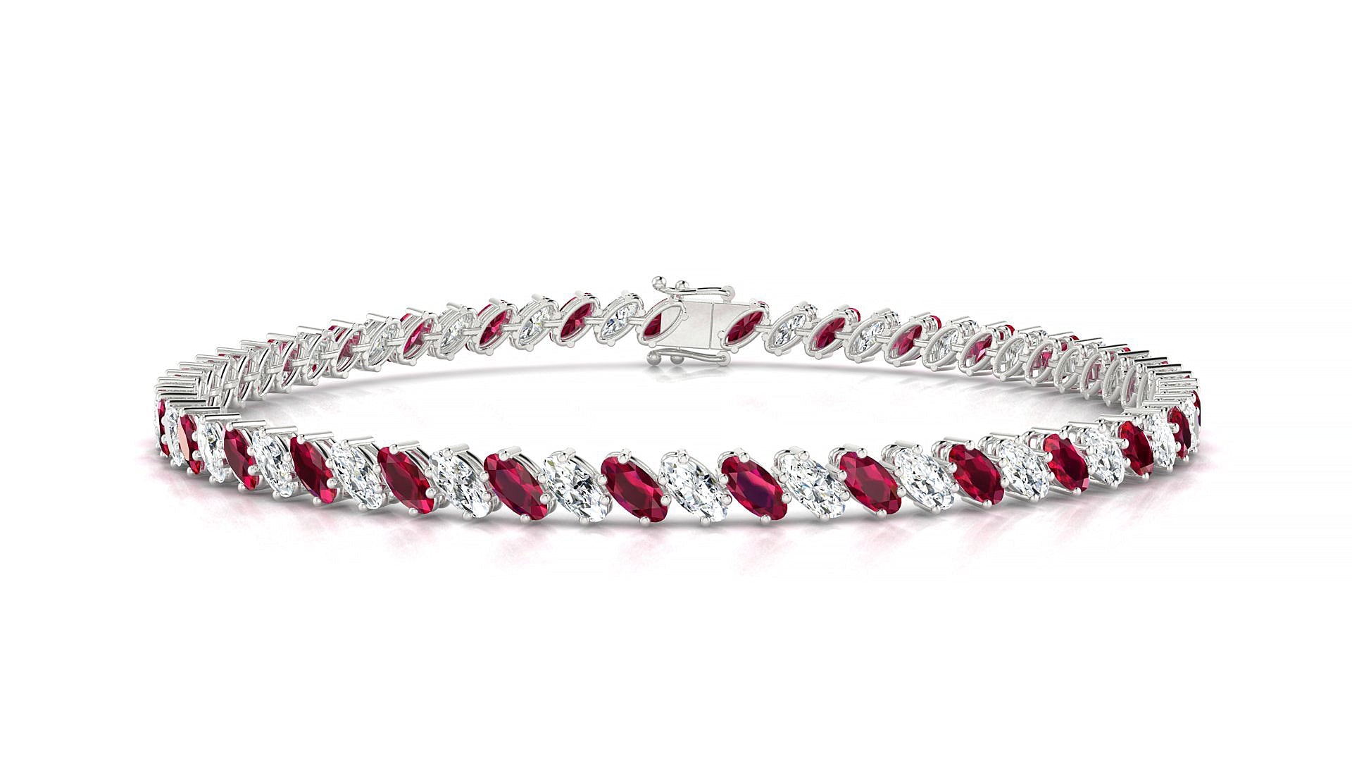 Nîmes 1-1 | 18k White Gold 4 x 2 mm Oval Natural Ruby & Diamond Tennis Bracelet