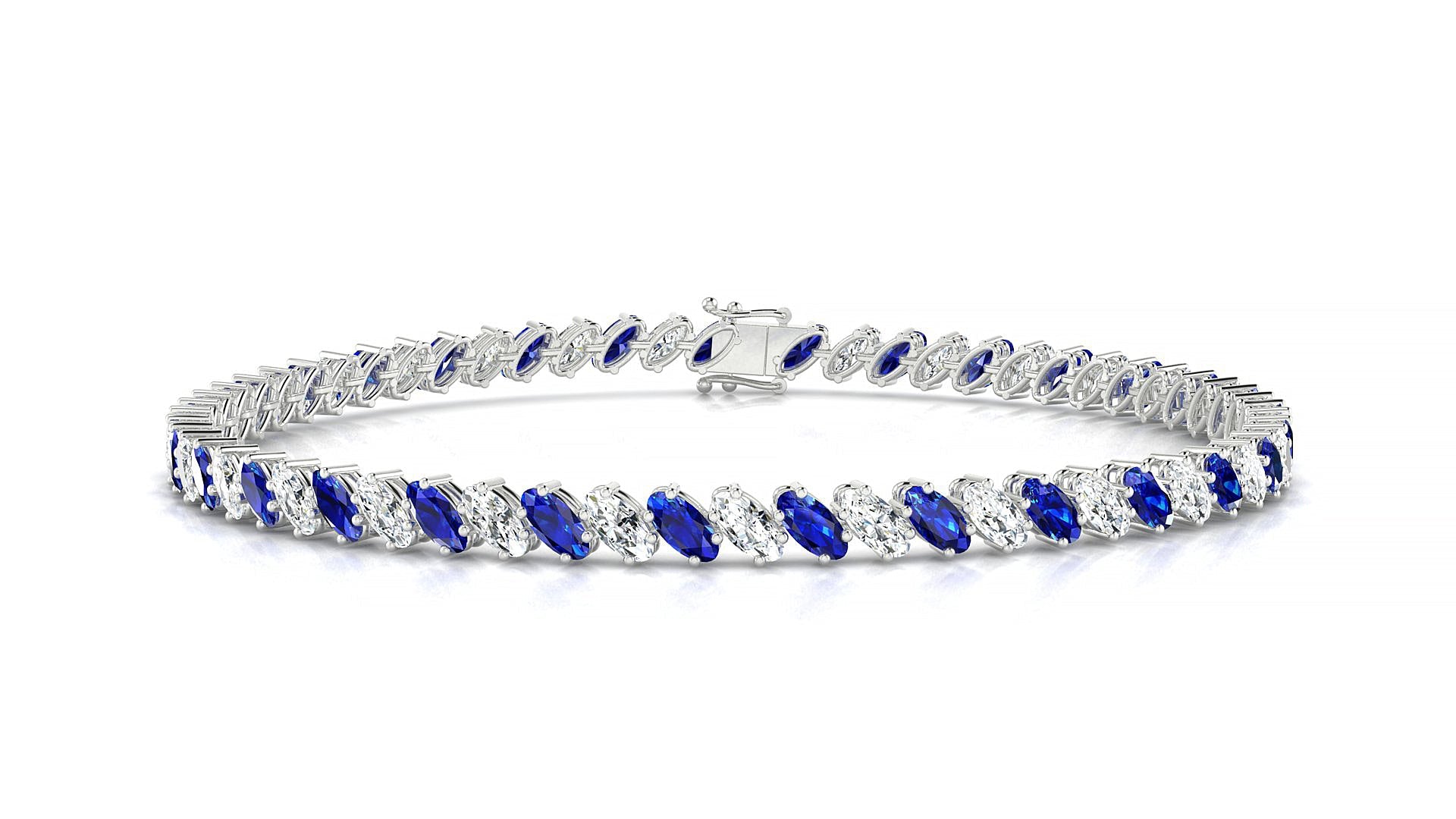 Nîmes 1-1 | 18k White Gold 4 x 2 mm Oval Natural Sapphire & Diamond Tennis Bracelet