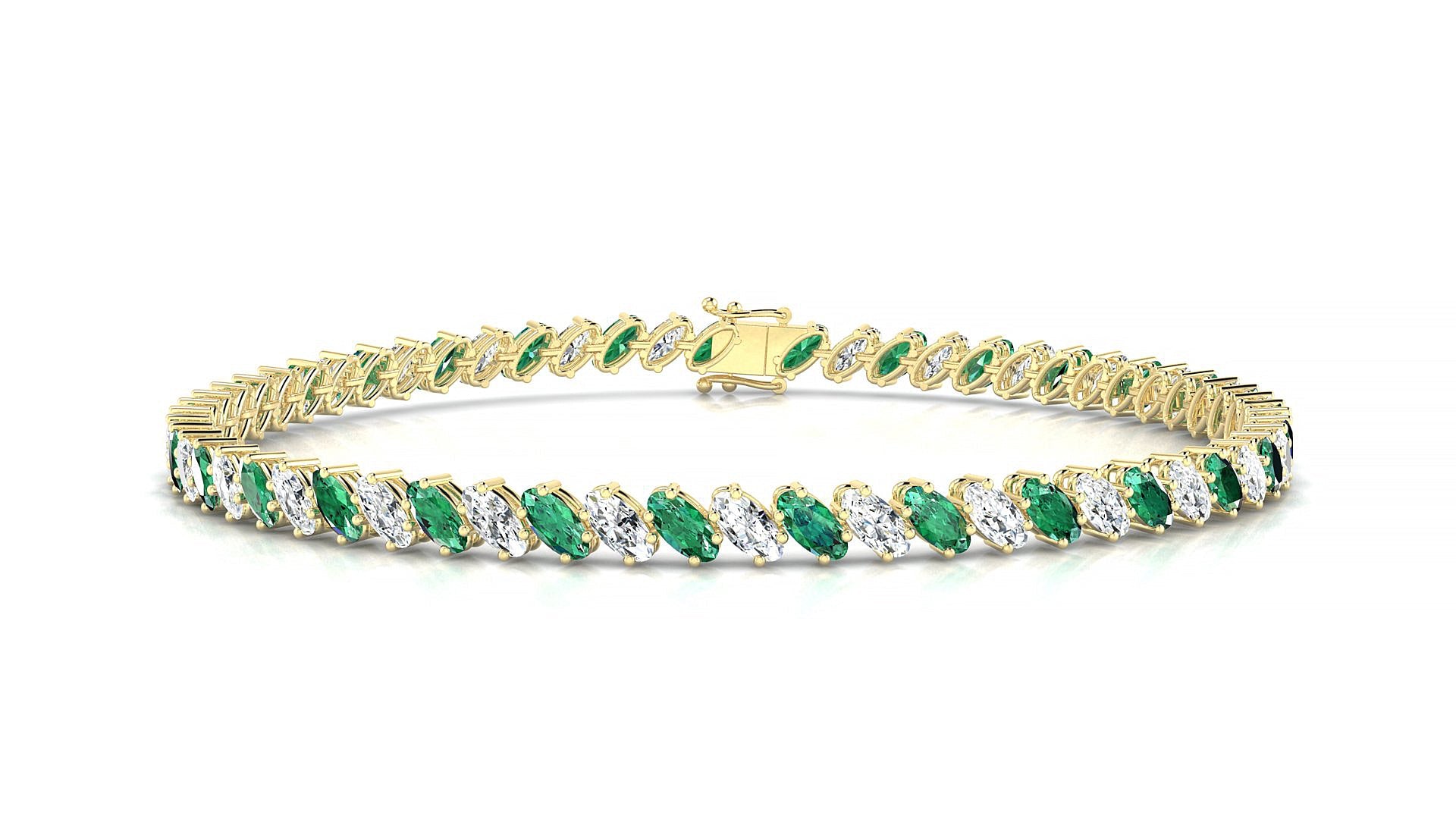 Nîmes 1-1 | 18k Yellow Gold 4 x 2 mm Oval Natural Emerald & Diamond Tennis Bracelet