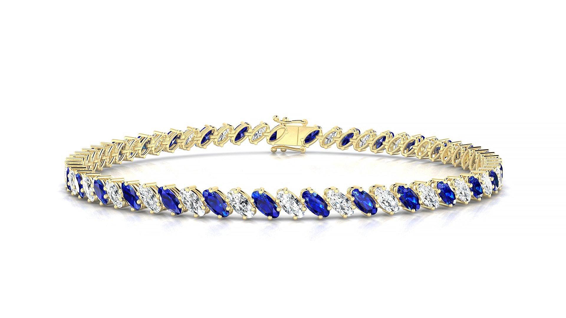 Nîmes 1-1 | 18k Yellow Gold 4 x 2 mm Oval Natural Sapphire & Diamond Tennis Bracelet