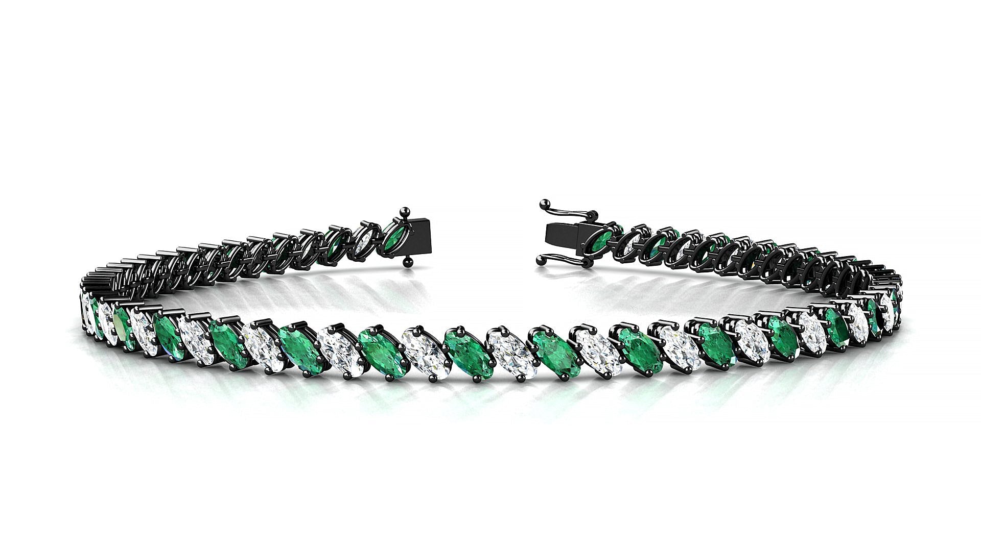Nîmes 1-1 | 18k Black Gold 4 x 2 mm Oval Natural Emerald & Diamond Tennis Bracelet