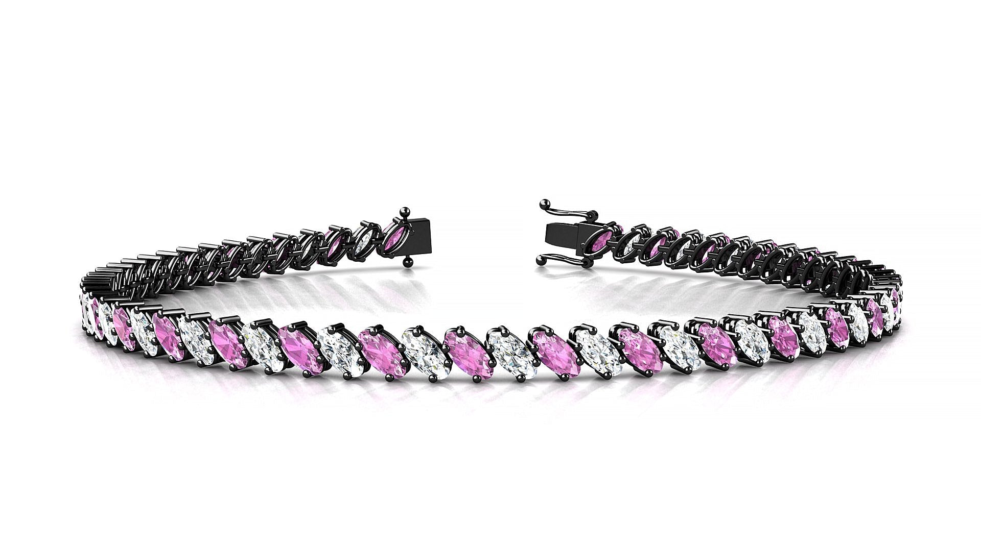 Nîmes 1-1 | 18k Black Gold 4 x 2 mm Oval Natural Pink Sapphire & Diamond Tennis Bracelet