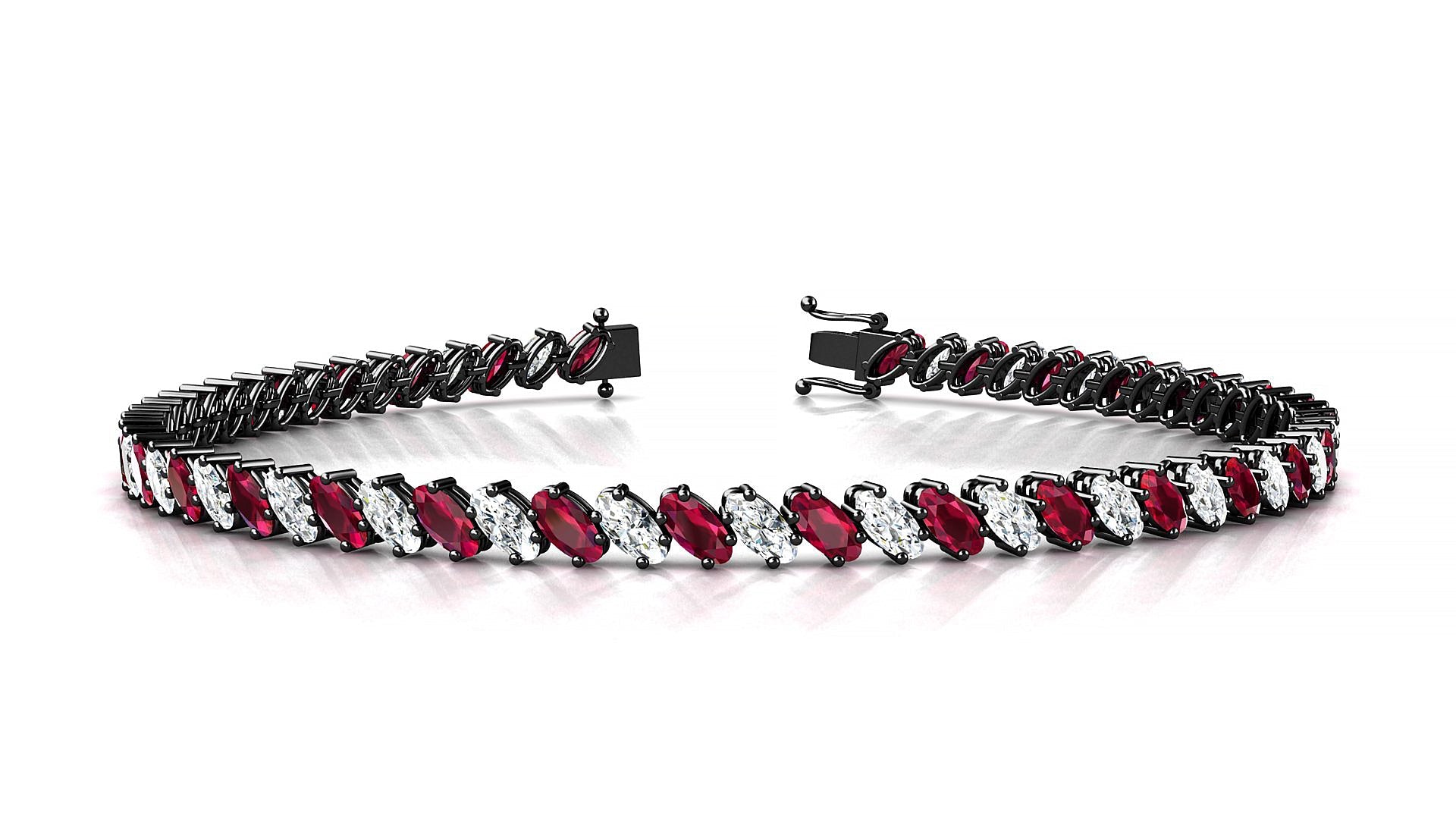 Nîmes 1-1 | 18k Black Gold 4 x 2 mm Oval Natural Ruby & Diamond Tennis Bracelet