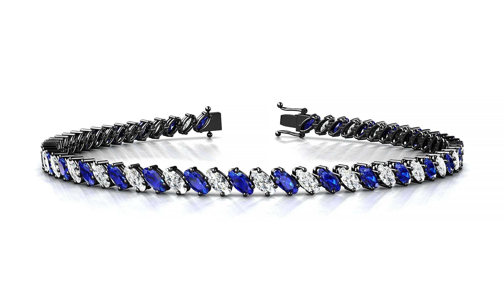 Nîmes 1-1 | 18k Black Gold 4 x 2 mm Oval Natural Sapphire & Diamond Tennis Bracelet
