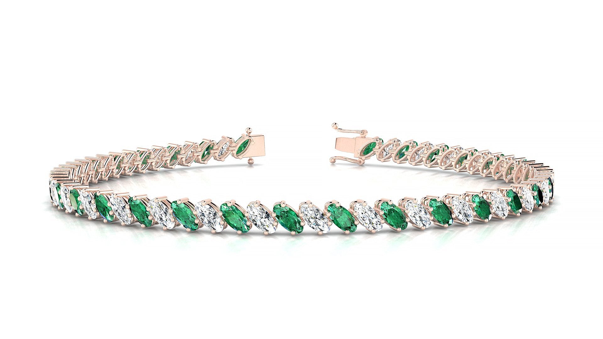 Nîmes 1-1 | 18k Rose Gold 4 x 2 mm Oval Natural Emerald & Diamond Tennis Bracelet