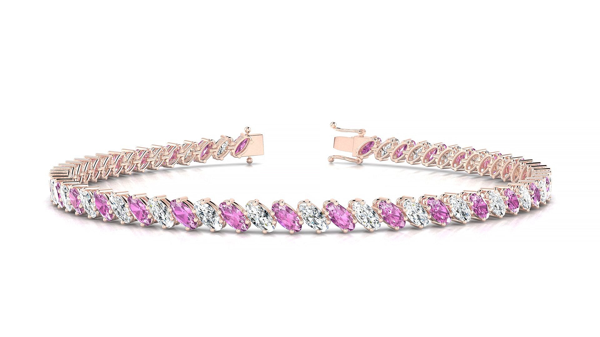 Nîmes 1-1 | 18k Rose Gold 4 x 2 mm Oval Natural Pink Sapphire & Diamond Tennis Bracelet