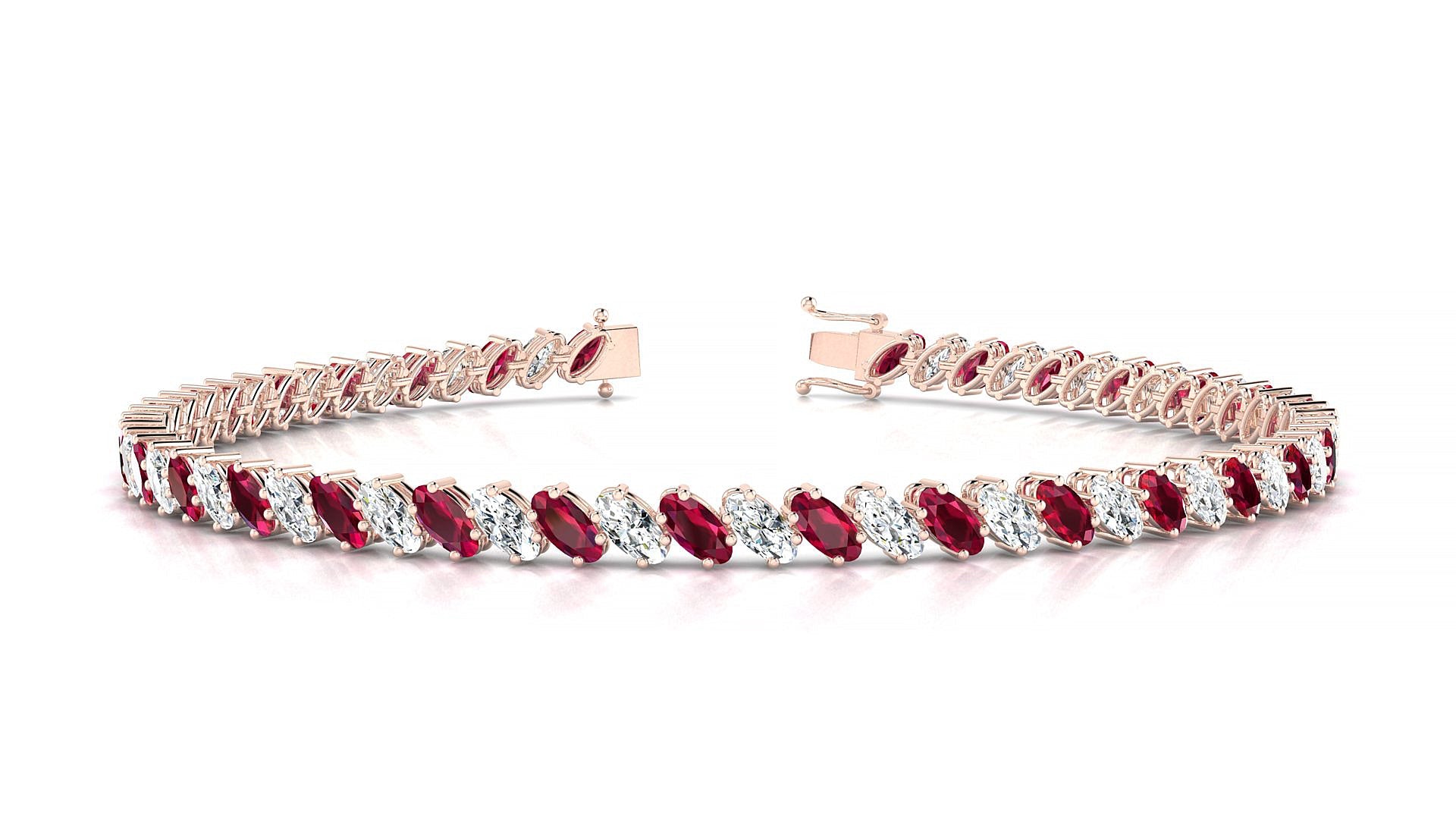 Nîmes 1-1 | 18k Rose Gold 4 x 2 mm Oval Natural Ruby & Diamond Tennis Bracelet