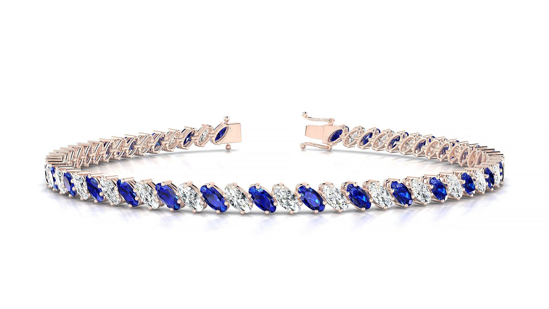 Nîmes 1-1 | 18k Rose Gold 4 x 2 mm Oval Natural Sapphire & Diamond Tennis Bracelet