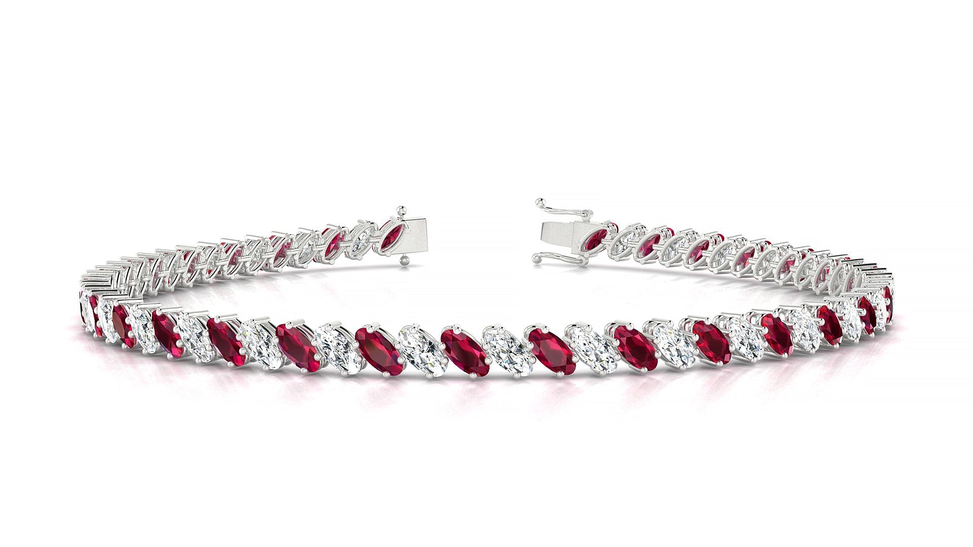 Nîmes 1-1 | 18k White Gold 4 x 2 mm Oval Natural Ruby & Diamond Tennis Bracelet
