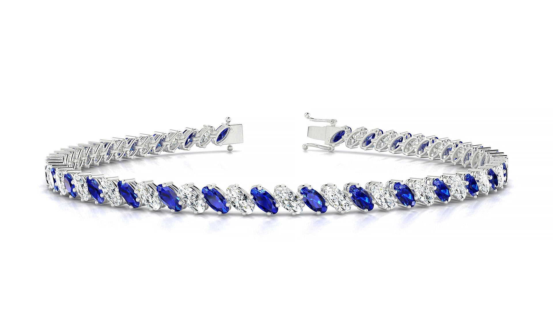 Nîmes 1-1 | 18k White Gold 4 x 2 mm Oval Natural Sapphire & Diamond Tennis Bracelet