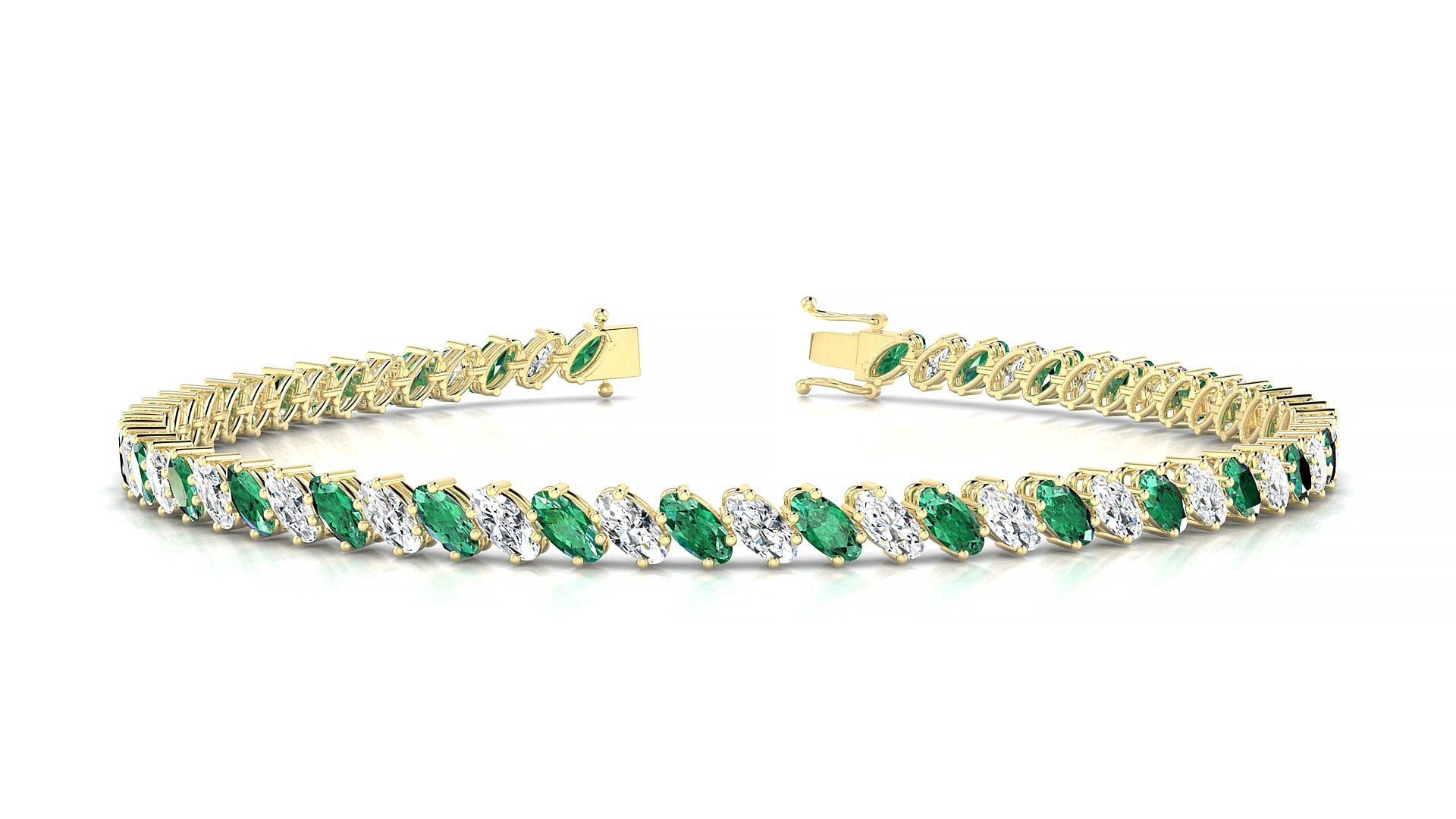 Nîmes 1-1 | 18k Yellow Gold 4 x 2 mm Oval Natural Emerald & Diamond Tennis Bracelet