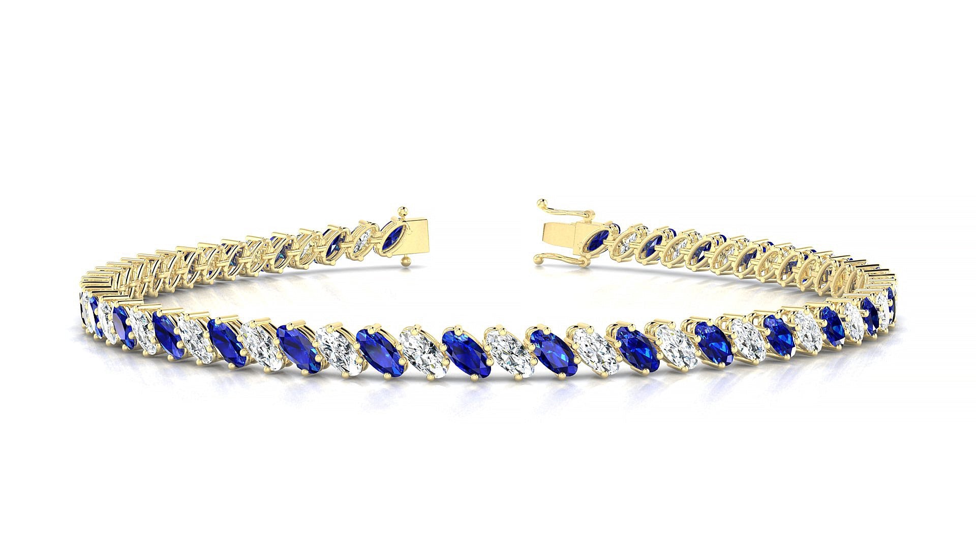 Nîmes 1-1 | 18k Yellow Gold 4 x 2 mm Oval Natural Sapphire & Diamond Tennis Bracelet