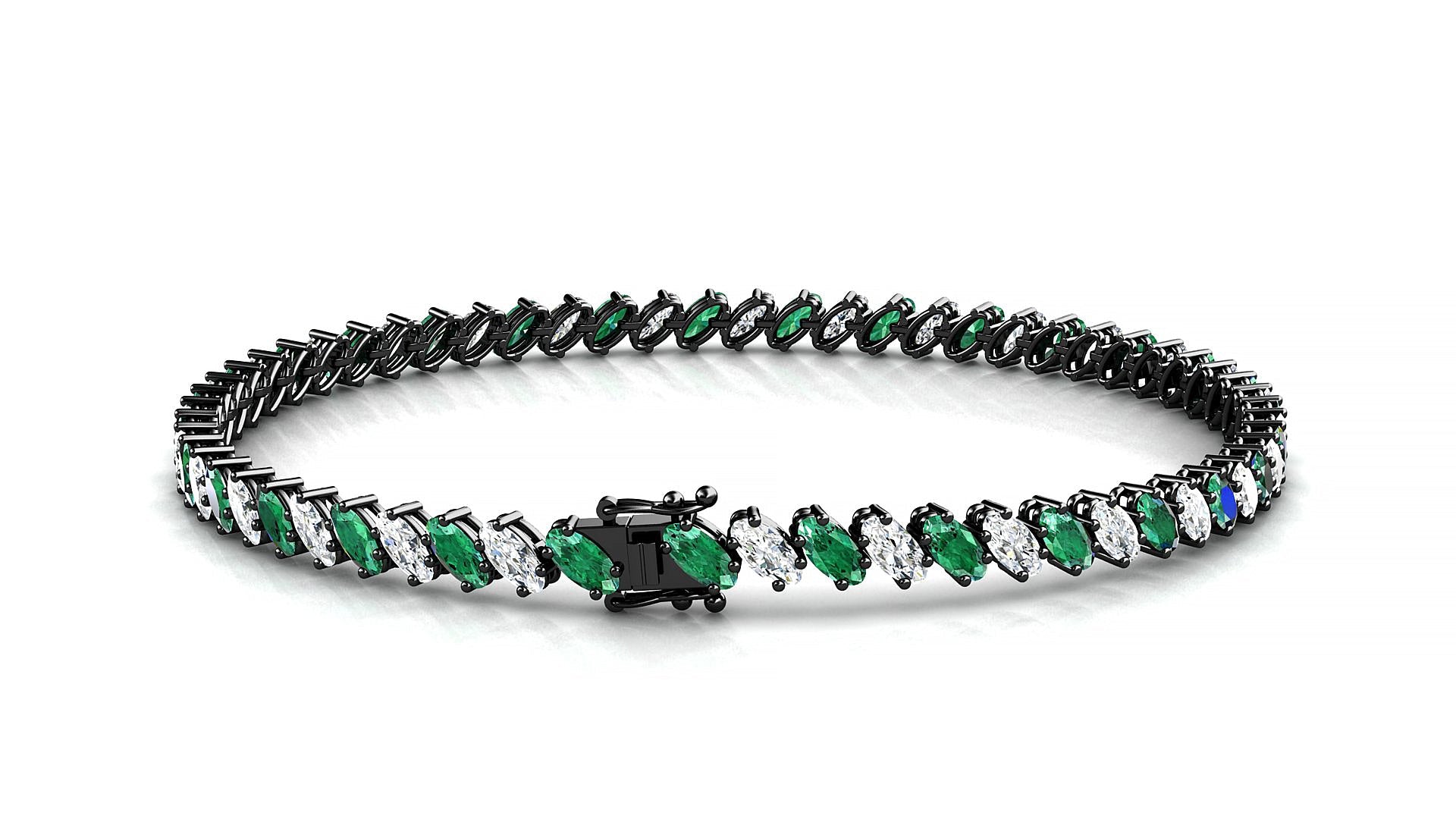 Nîmes 1-1 | 18k Black Gold 4 x 2 mm Oval Natural Emerald & Diamond Tennis Bracelet