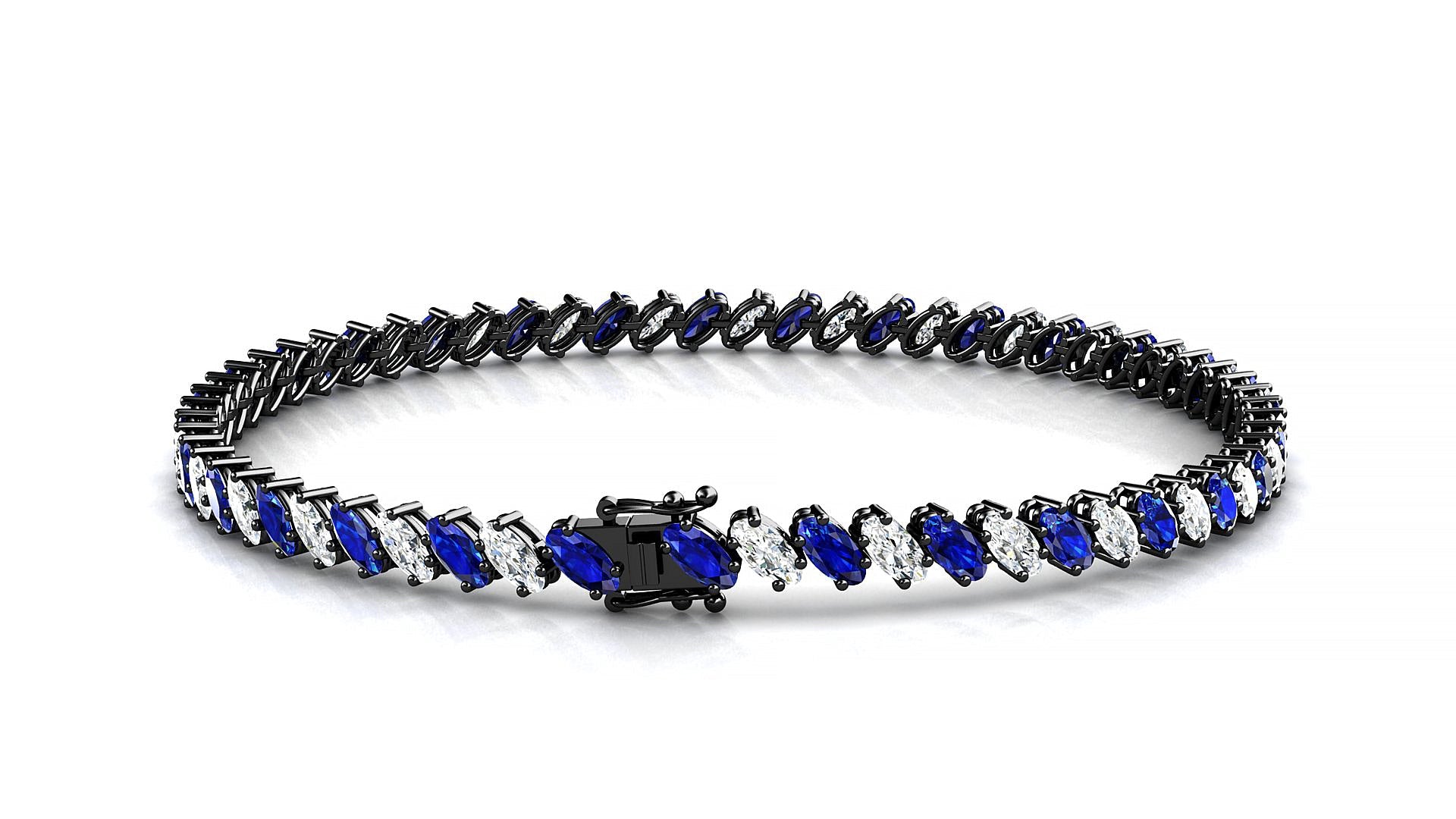 Nîmes 1-1 | 18k Black Gold 4 x 2 mm Oval Natural Sapphire & Diamond Tennis Bracelet