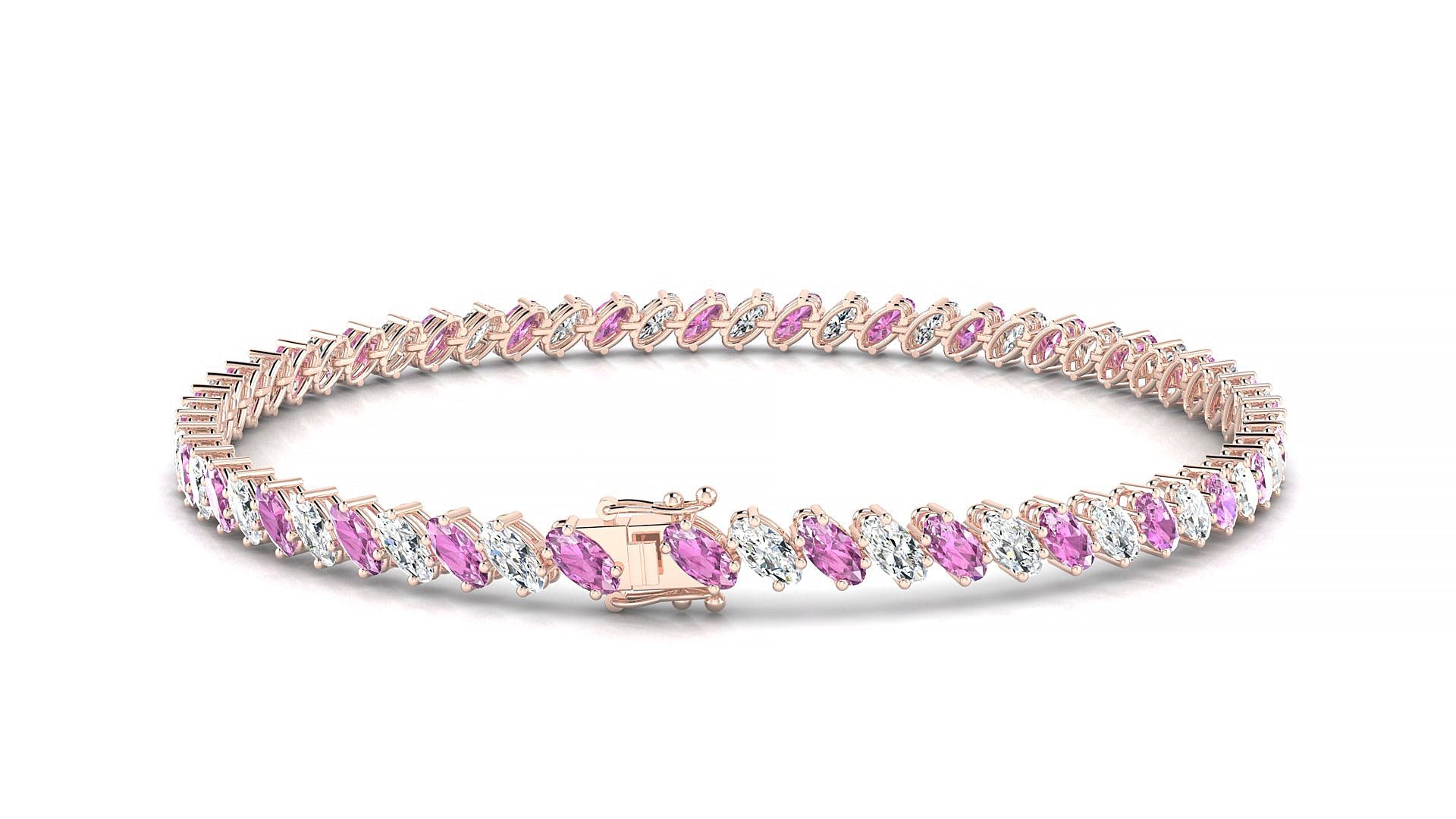 Nîmes 1-1 | 18k Rose Gold 4 x 2 mm Oval Natural Pink Sapphire & Diamond Tennis Bracelet