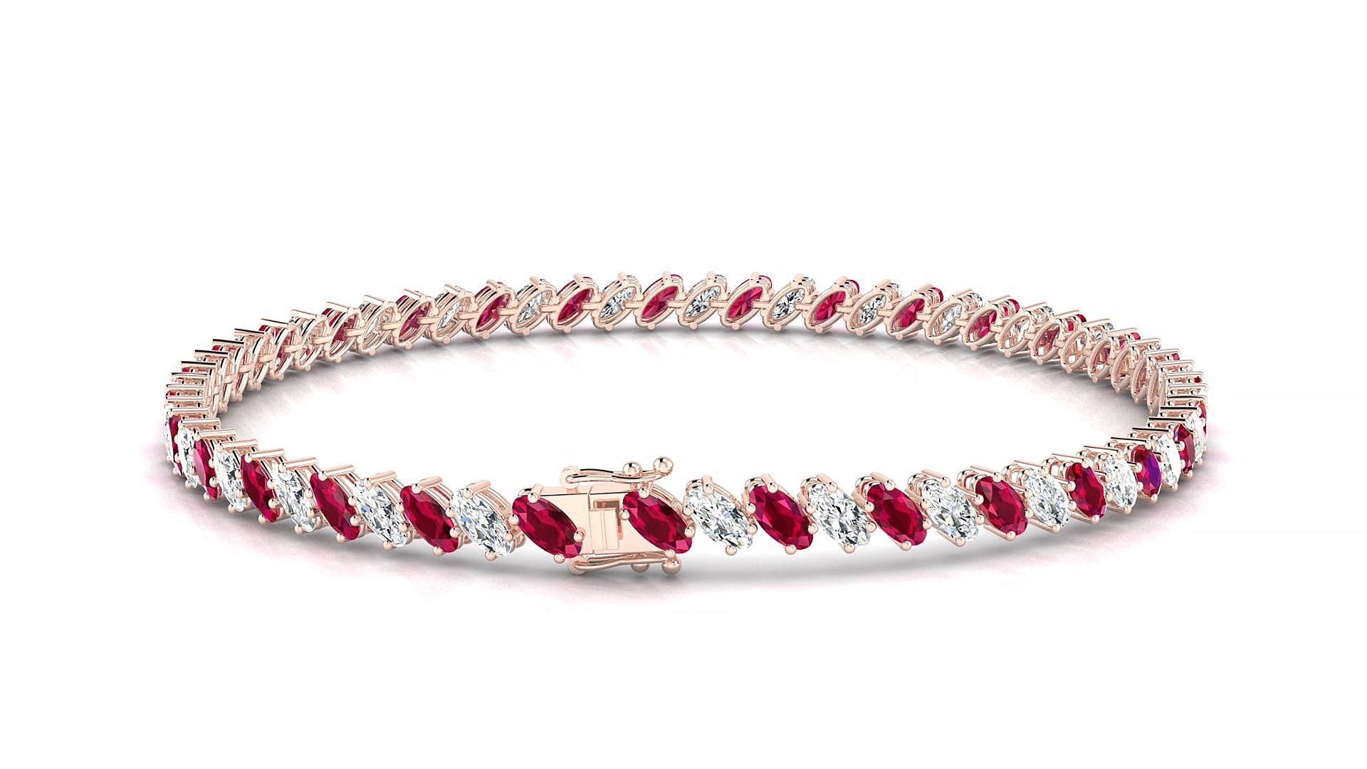 Nîmes 1-1 | 18k Rose Gold 4 x 2 mm Oval Natural Ruby & Diamond Tennis Bracelet