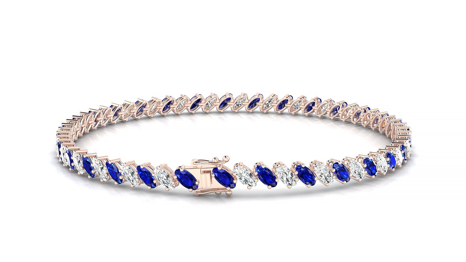 Nîmes 1-1 | 18k Rose Gold 4 x 2 mm Oval Natural Sapphire & Diamond Tennis Bracelet