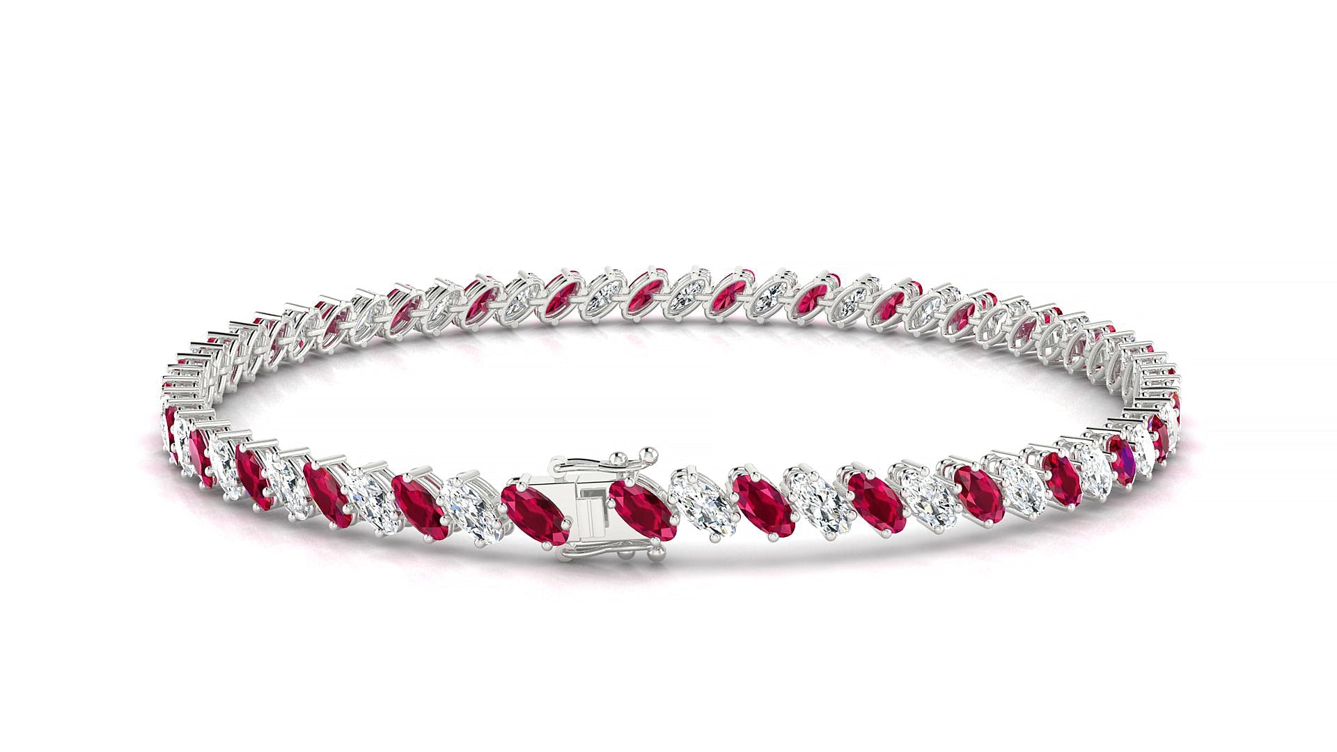 Nîmes 1-1 | 18k White Gold 4 x 2 mm Oval Natural Ruby & Diamond Tennis Bracelet
