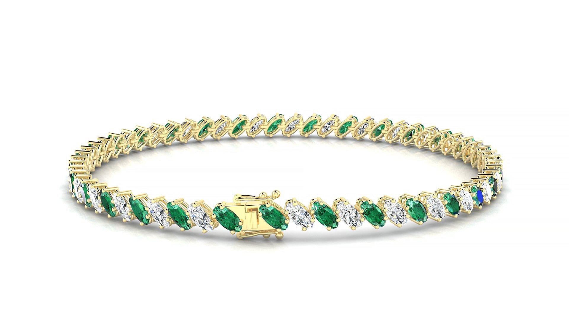 Nîmes 1-1 | 18k Yellow Gold 4 x 2 mm Oval Natural Emerald & Diamond Tennis Bracelet