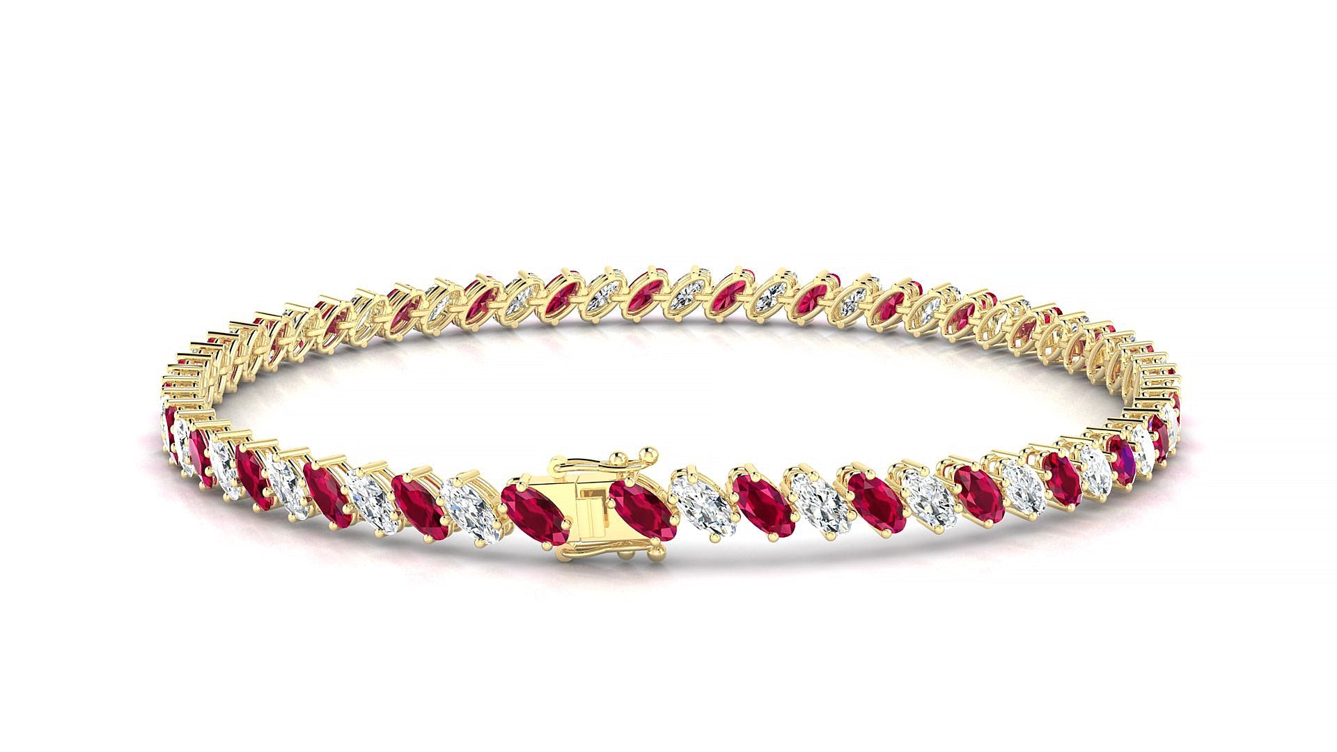 Nîmes 1-1 | 18k Yellow Gold 4 x 2 mm Oval Natural Ruby & Diamond Tennis Bracelet
