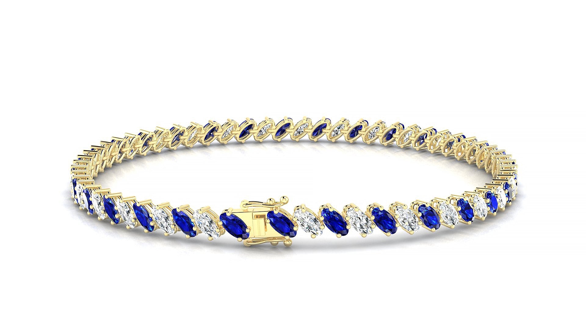 Nîmes 1-1 | 18k Yellow Gold 4 x 2 mm Oval Natural Sapphire & Diamond Tennis Bracelet