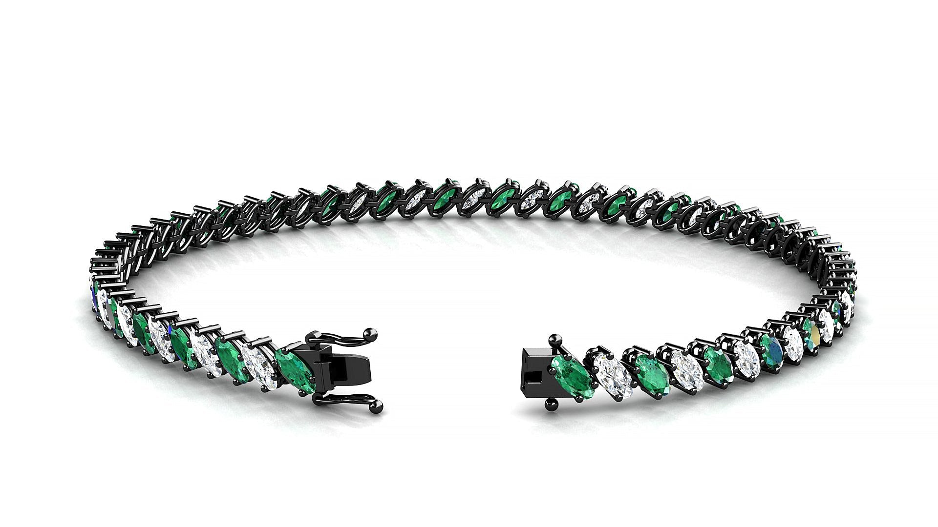 Nîmes 1-1 | 18k Black Gold 4 x 2 mm Oval Natural Emerald & Diamond Tennis Bracelet