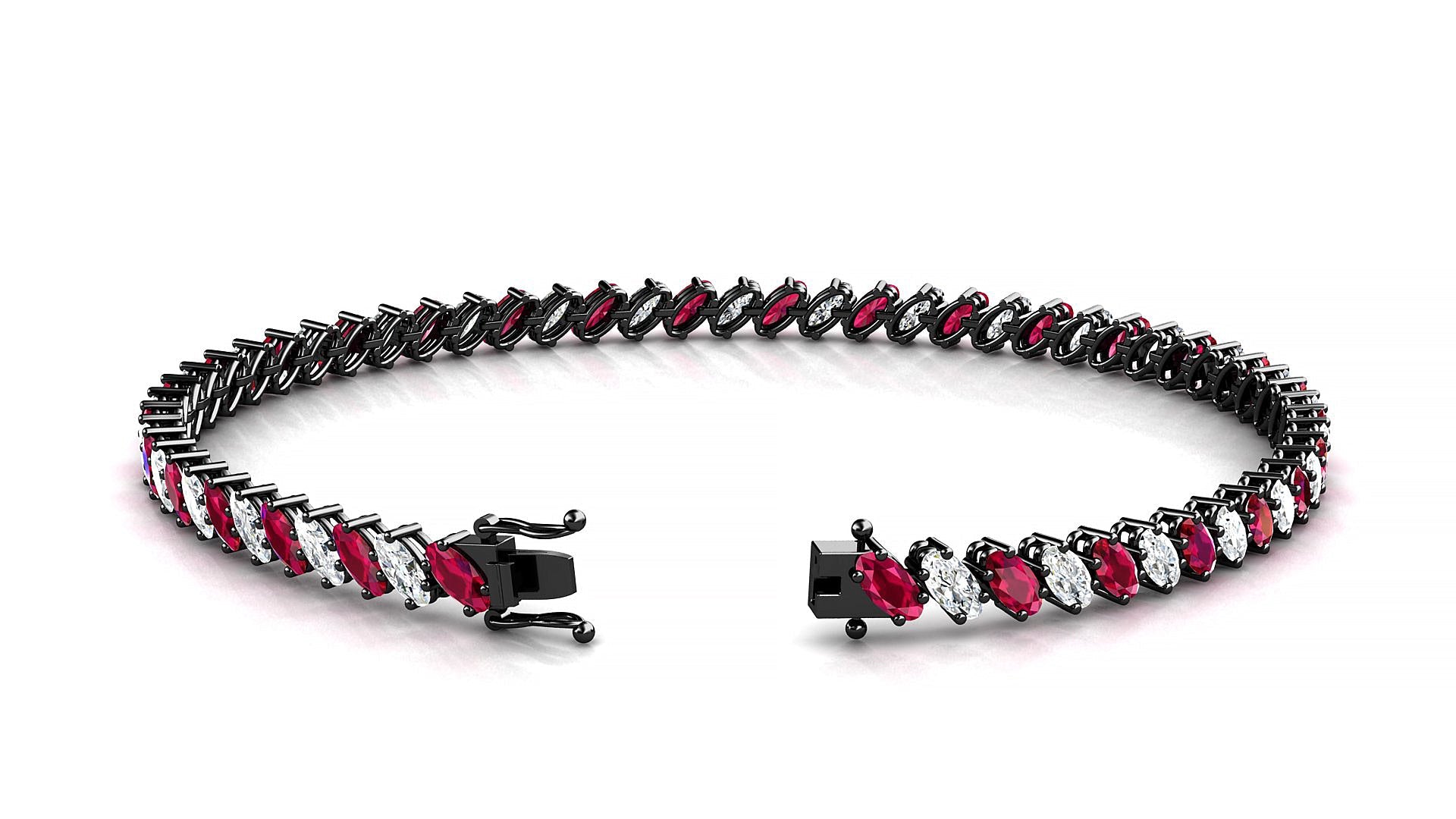 Nîmes 1-1 | 18k Black Gold 4 x 2 mm Oval Natural Ruby & Diamond Tennis Bracelet