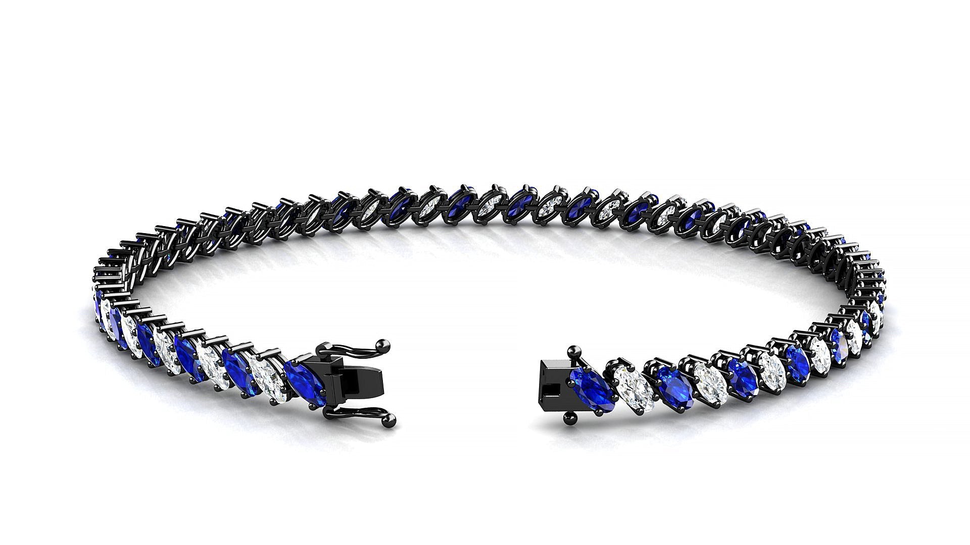 Nîmes 1-1 | 18k Black Gold 4 x 2 mm Oval Natural Sapphire & Diamond Tennis Bracelet