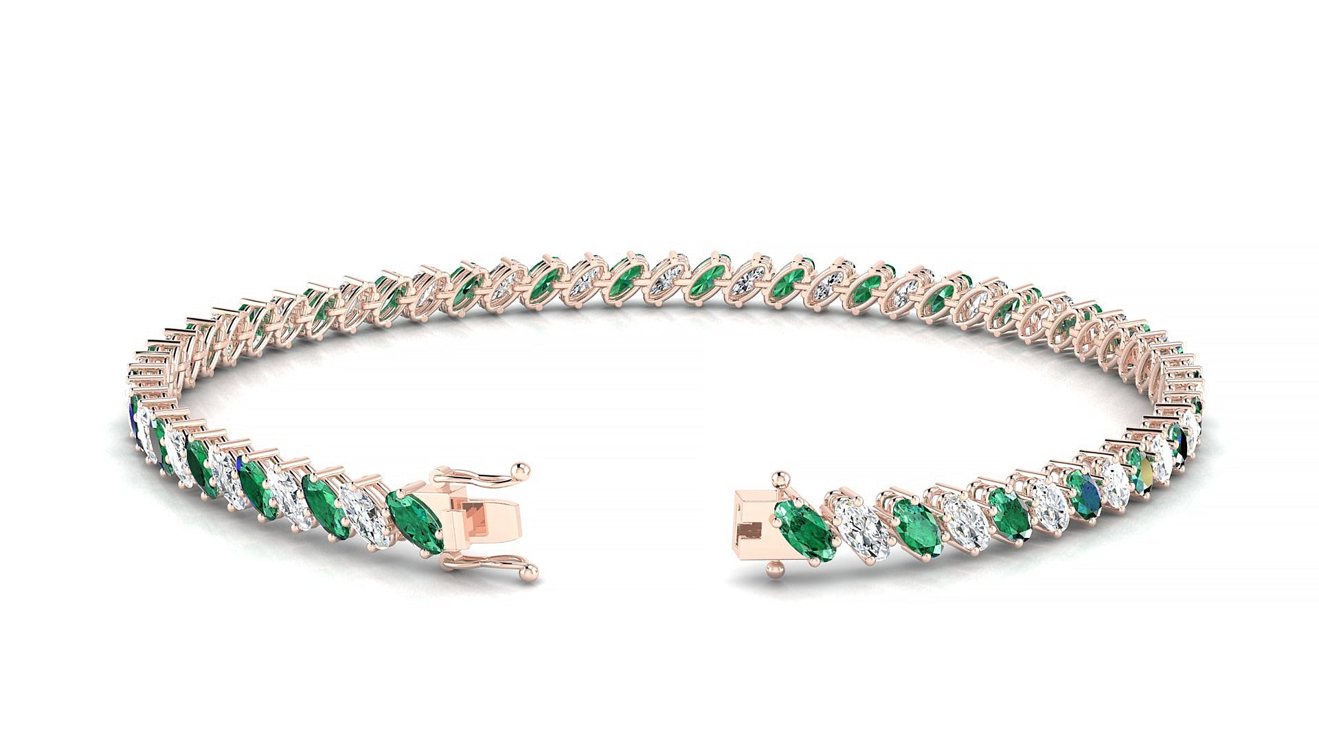 Nîmes 1-1 | 18k Rose Gold 4 x 2 mm Oval Natural Emerald & Diamond Tennis Bracelet