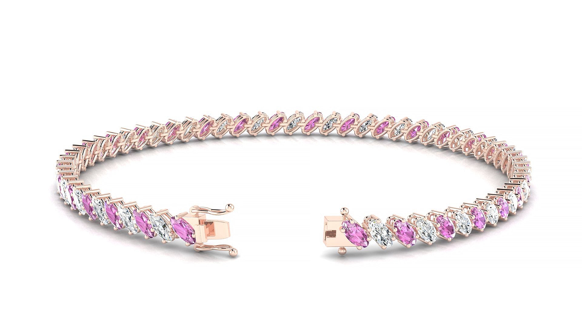 Nîmes 1-1 | 18k Rose Gold 4 x 2 mm Oval Natural Pink Sapphire & Diamond Tennis Bracelet