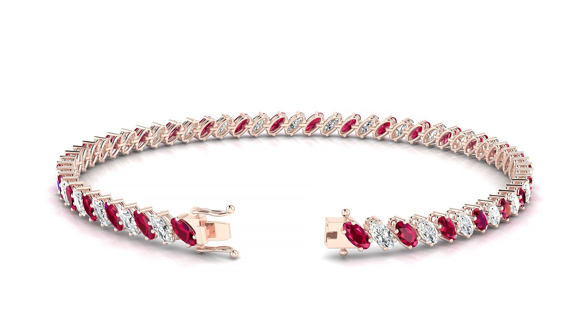 Nîmes 1-1 | 18k Rose Gold 4 x 2 mm Oval Natural Ruby & Diamond Tennis Bracelet
