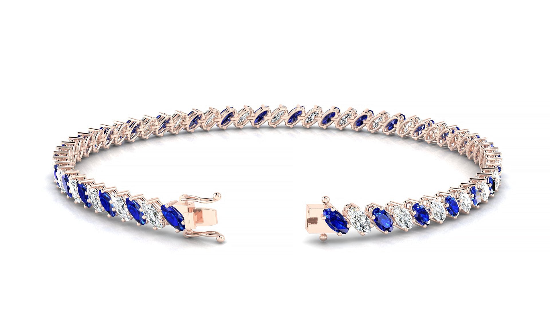 Nîmes 1-1 | 18k Rose Gold 4 x 2 mm Oval Natural Sapphire & Diamond Tennis Bracelet