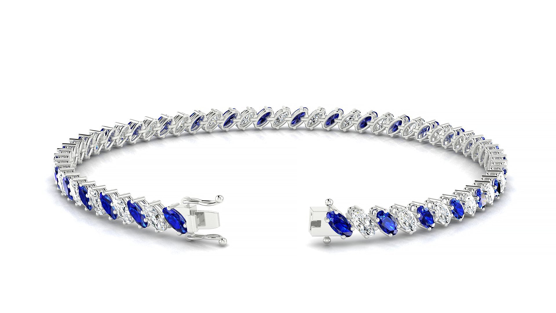 Nîmes 1-1 | 18k White Gold 4 x 2 mm Oval Natural Sapphire & Diamond Tennis Bracelet