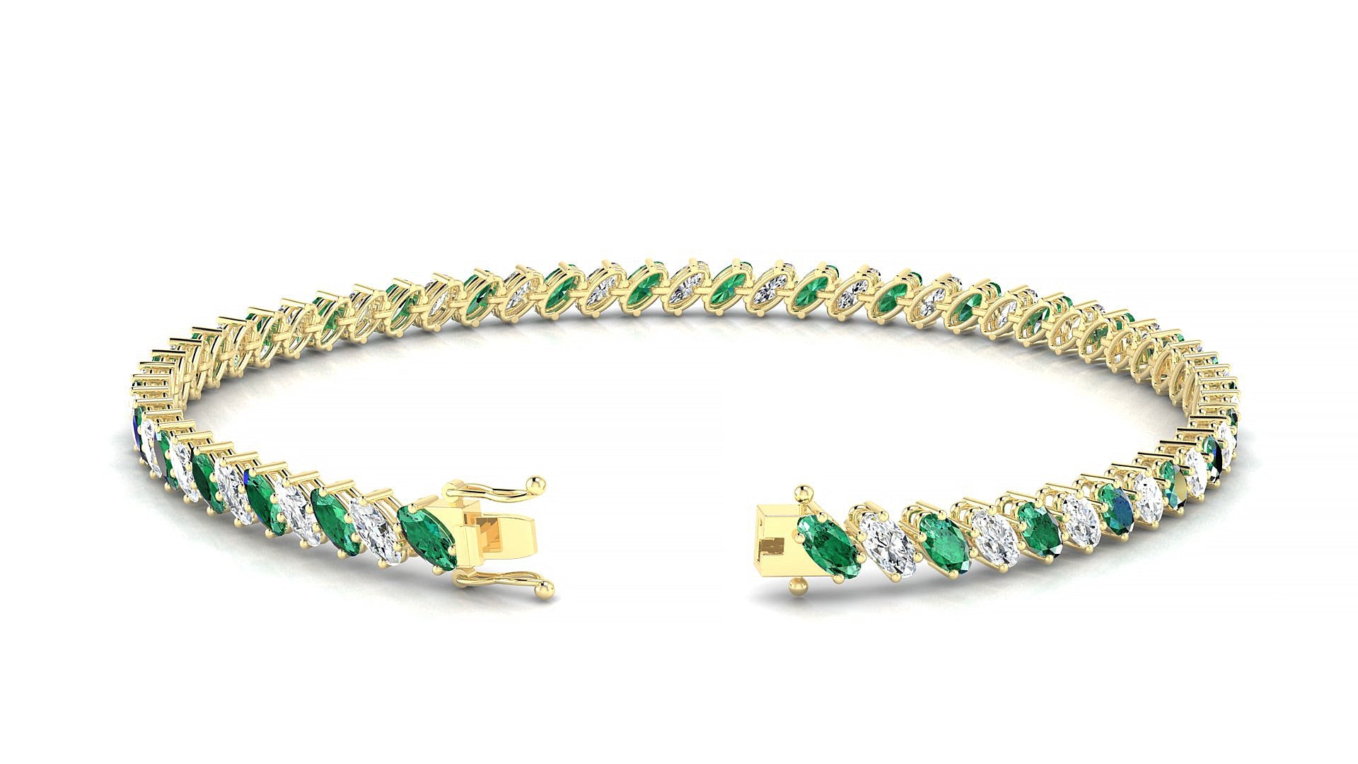 Nîmes 1-1 | 18k Yellow Gold 4 x 2 mm Oval Natural Emerald & Diamond Tennis Bracelet