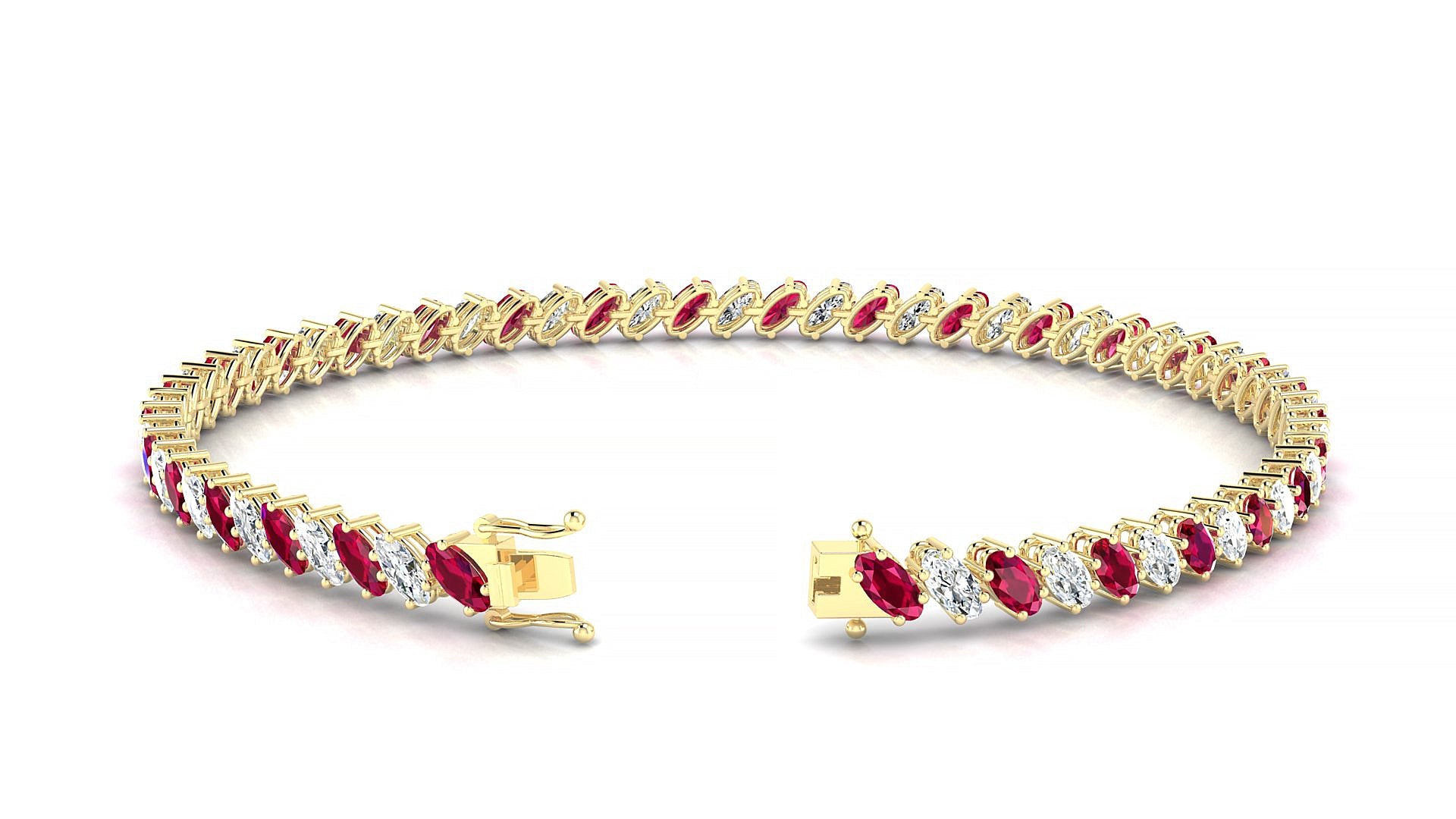 Nîmes 1-1 | 18k Yellow Gold 4 x 2 mm Oval Natural Ruby & Diamond Tennis Bracelet