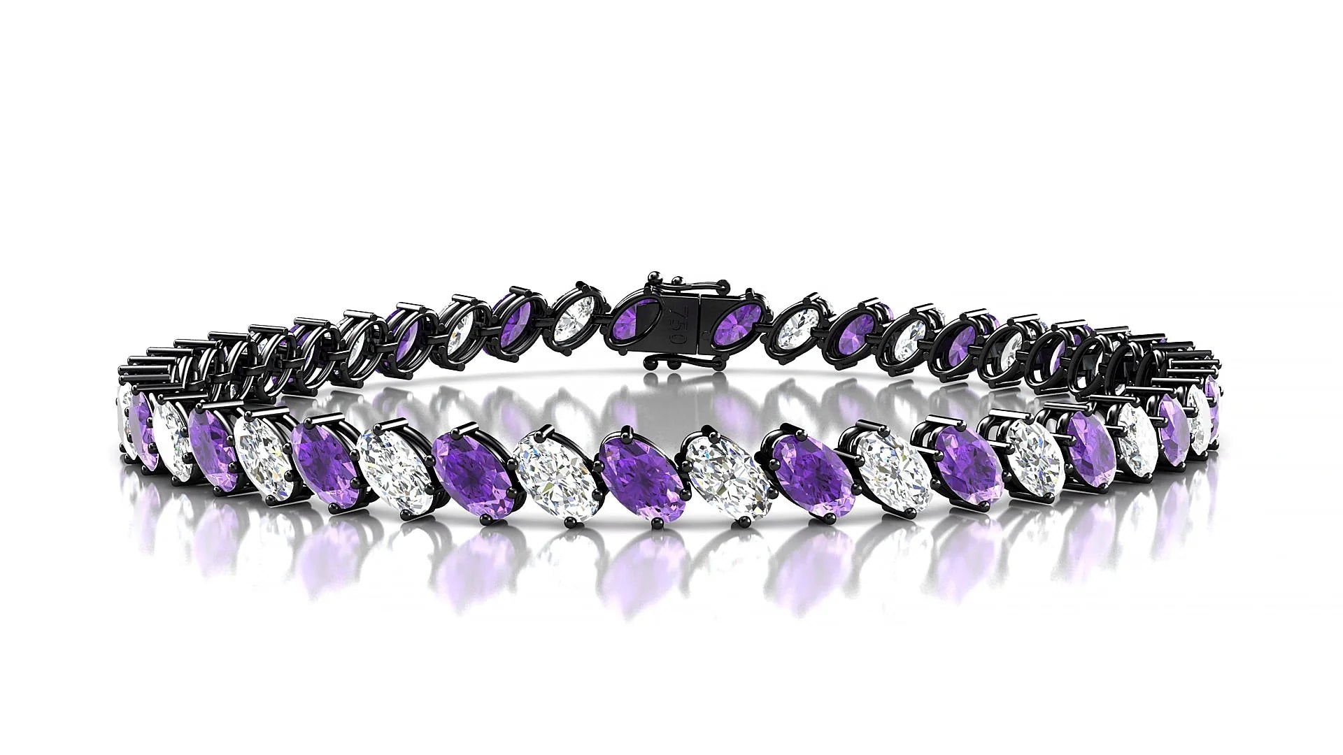 Nîmes 1-1 | 18k Black Gold 5 x 3 mm Oval Natural Amethyst & Diamond Tennis Bracelet