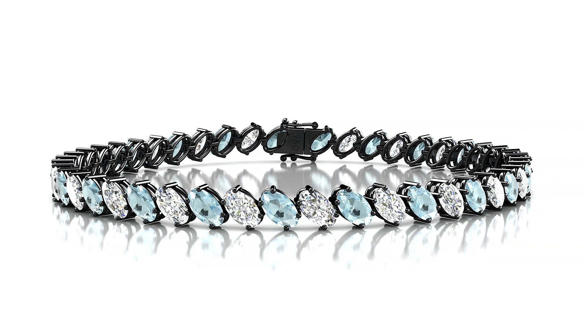 Nîmes 1-1 | 18k Black Gold 5 x 3 mm Oval Natural Aquamarine & Diamond Tennis Bracelet