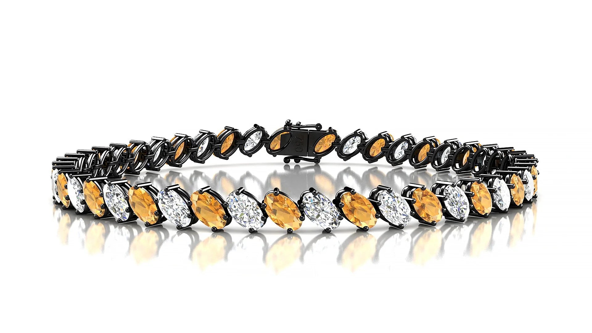 Nîmes 1-1 | 18k Black Gold 5 x 3 mm Oval Natural Citrine & Diamond Tennis Bracelet