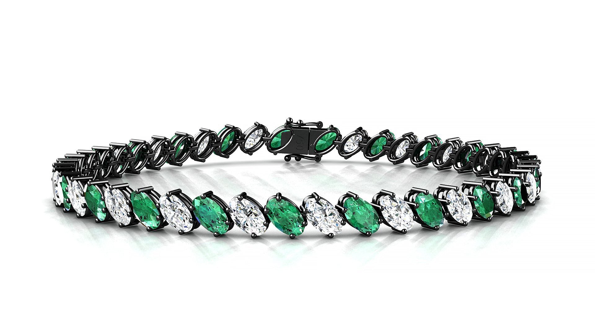 Nîmes 1-1 | 18k Black Gold 5 x 3 mm Oval Natural Emerald & Diamond Tennis Bracelet
