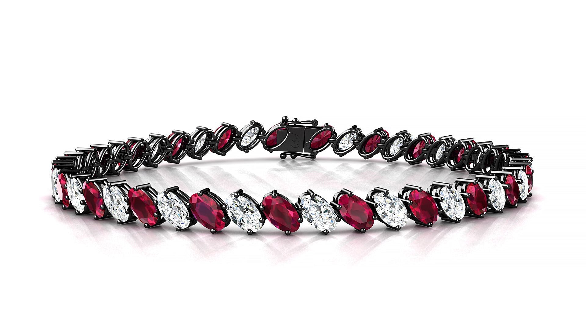 Nîmes 1-1 | 18k Black Gold 5 x 3 mm Oval Natural Ruby & Diamond Tennis Bracelet
