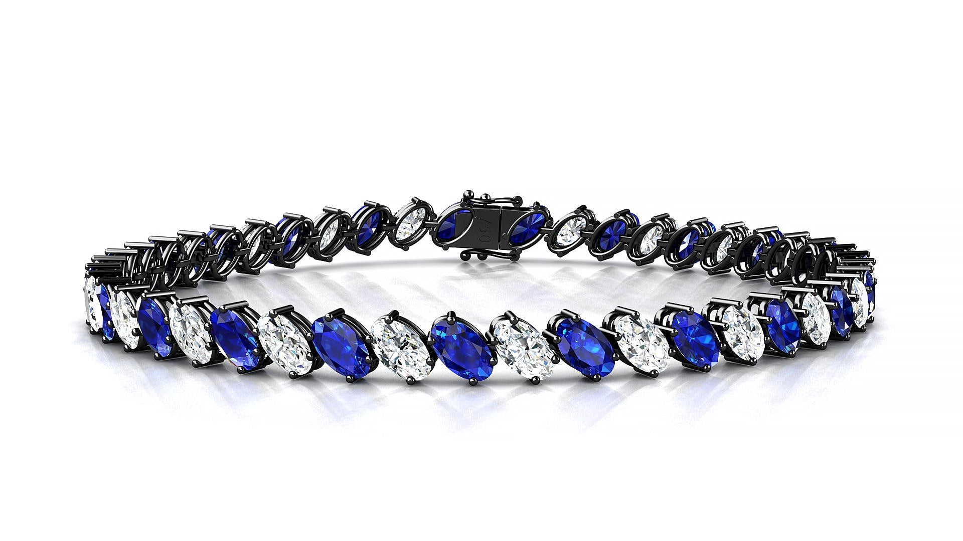 Nîmes 1-1 | 18k Black Gold 5 x 3 mm Oval Natural Sapphire & Diamond Tennis Bracelet