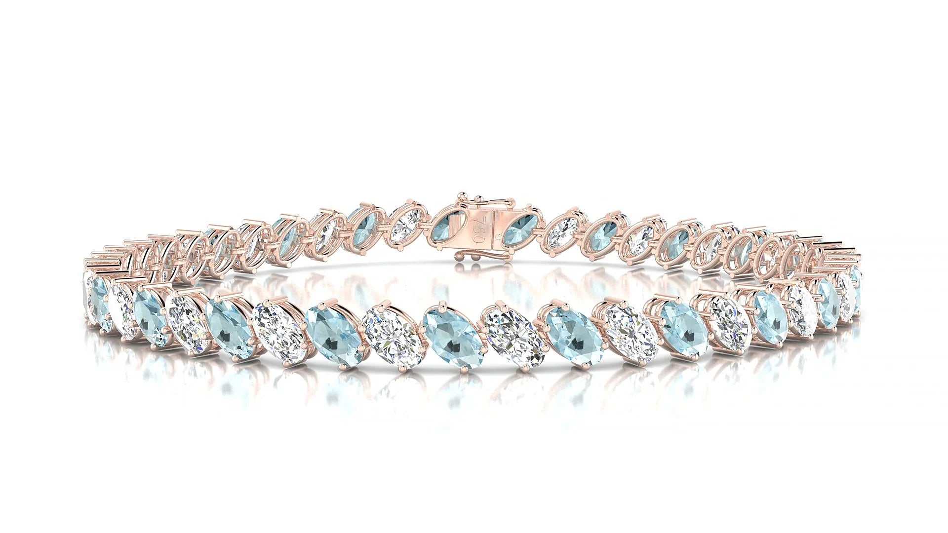 Nîmes 1-1 | 18k Rose Gold 5 x 3 mm Oval Natural Aquamarine & Diamond Tennis Bracelet