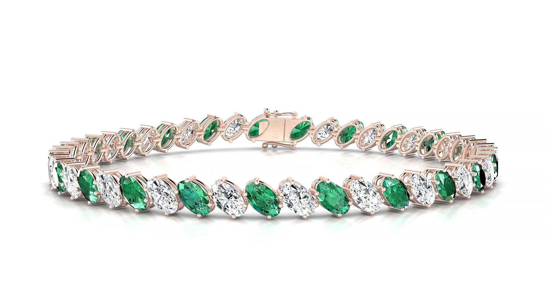 Nîmes 1-1 | 18k Rose Gold 5 x 3 mm Oval Natural Emerald & Diamond Tennis Bracelet