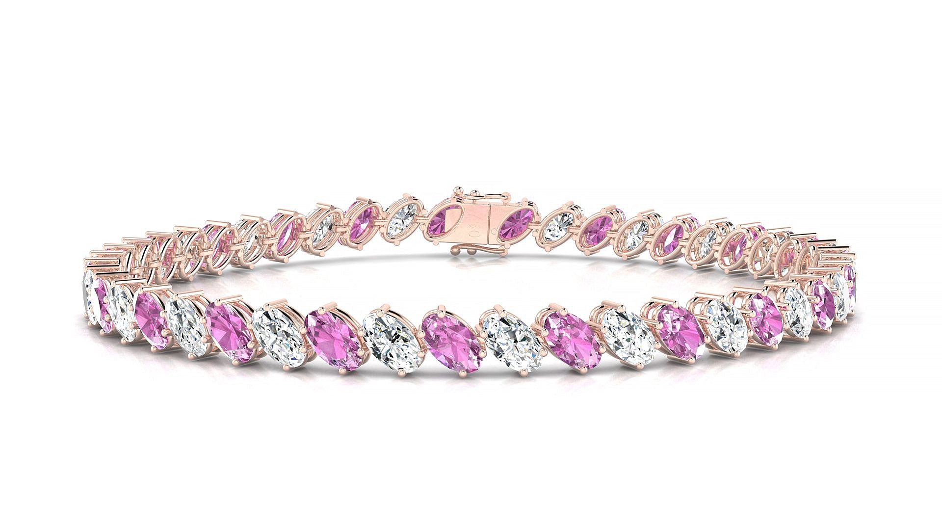 Nîmes 1-1 | 18k Rose Gold 5 x 3 mm Oval Natural Pink Sapphire & Diamond Tennis Bracelet