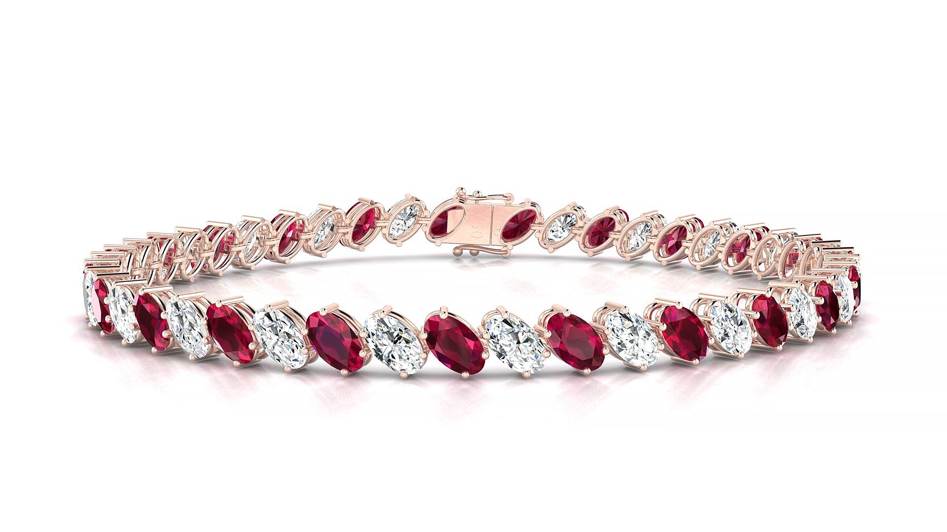 Nîmes 1-1 | 18k Rose Gold 5 x 3 mm Oval Natural Ruby & Diamond Tennis Bracelet